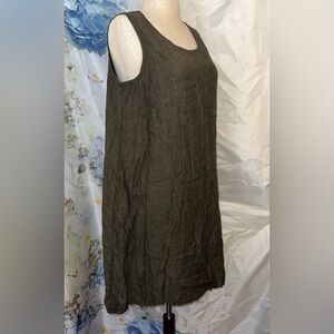 Bryn Walker Earthy Dark Green Linen Sleeveless Dress boho lagenlook minimalist